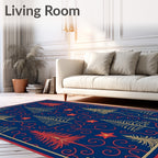 Festive Navy Blue Trees Swirl Accents Rug