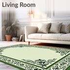 Green Floral Vine Border Garden Rug
