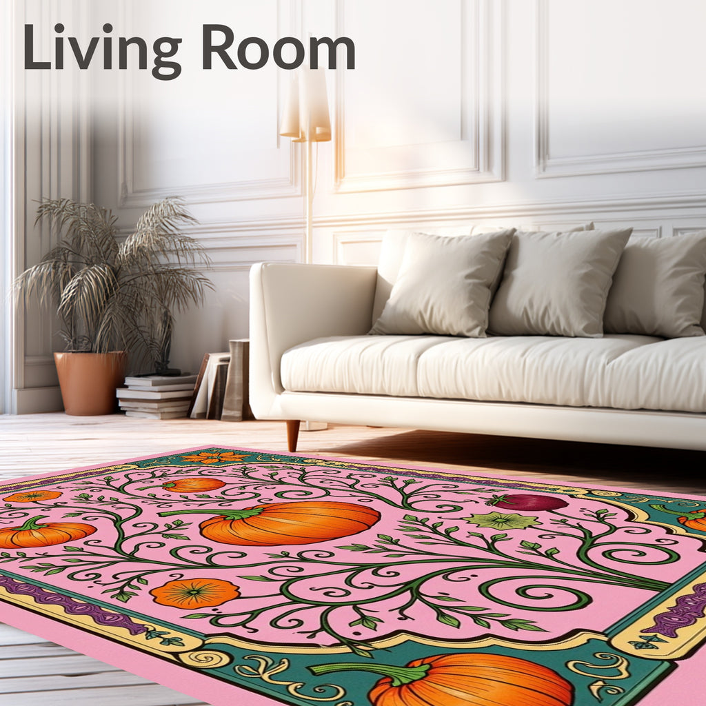 Pink Pumpkin Vine Floral Border Rug