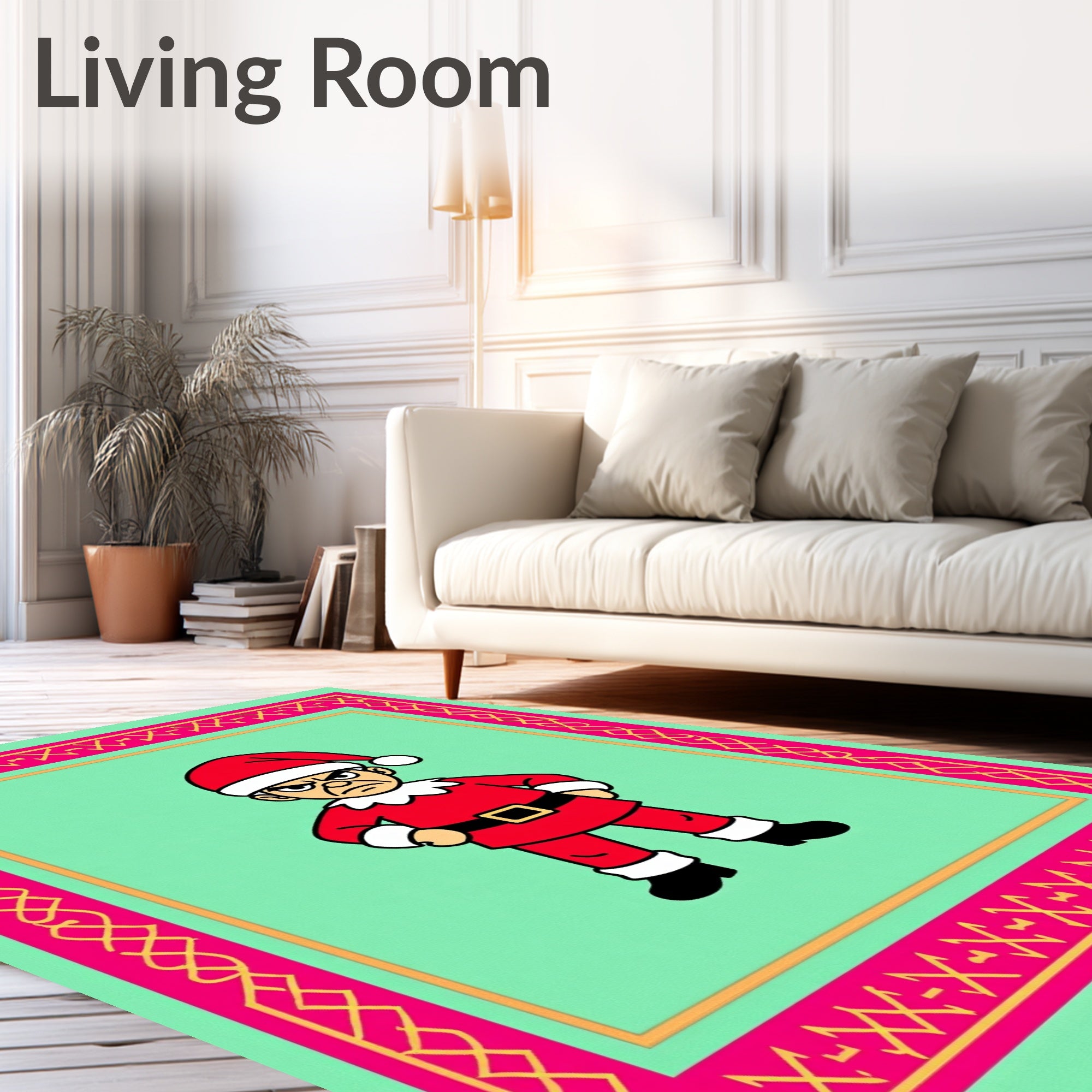 Grumpy Santa Claus Festive Border Rug