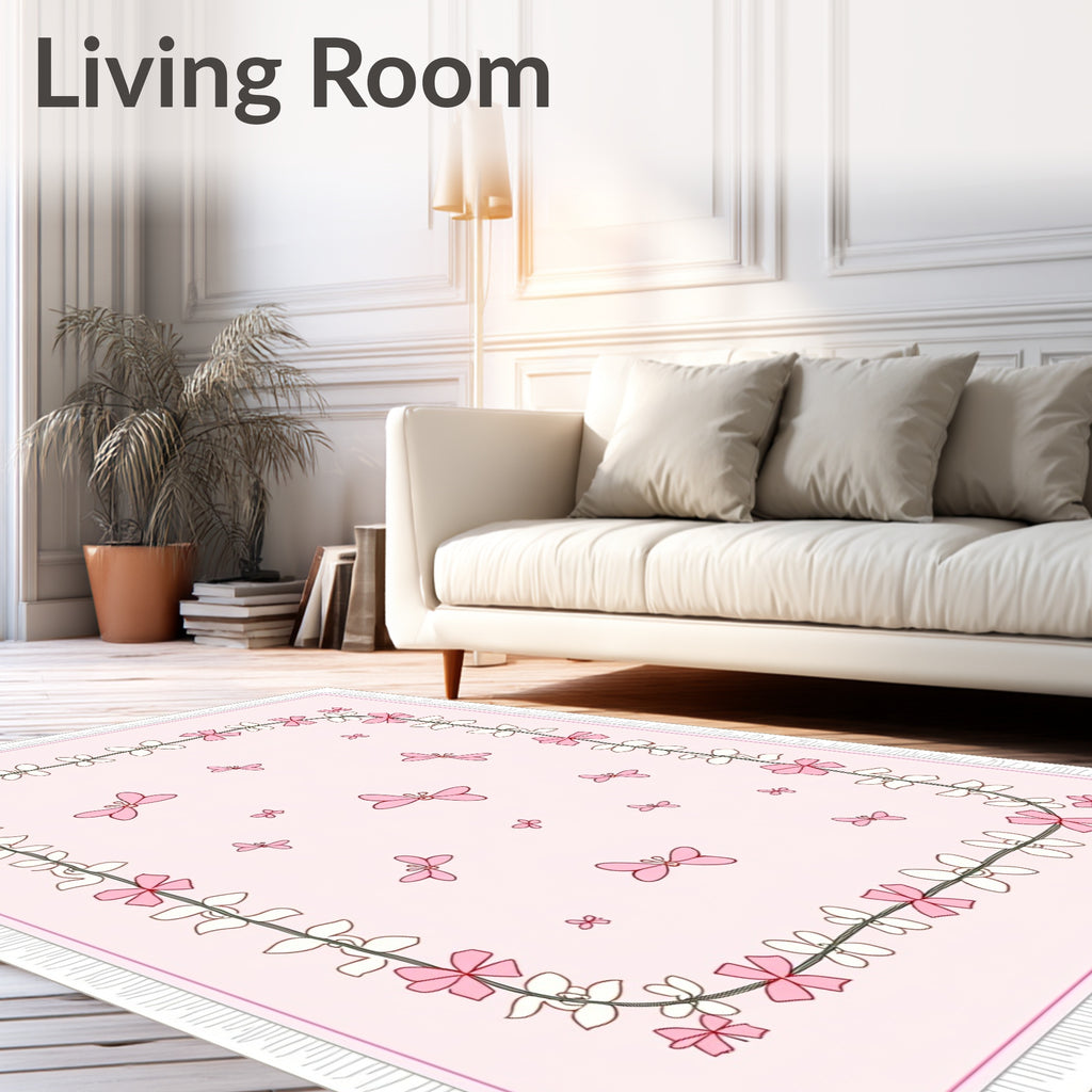 Pink Butterfly and Flower Garland Rug