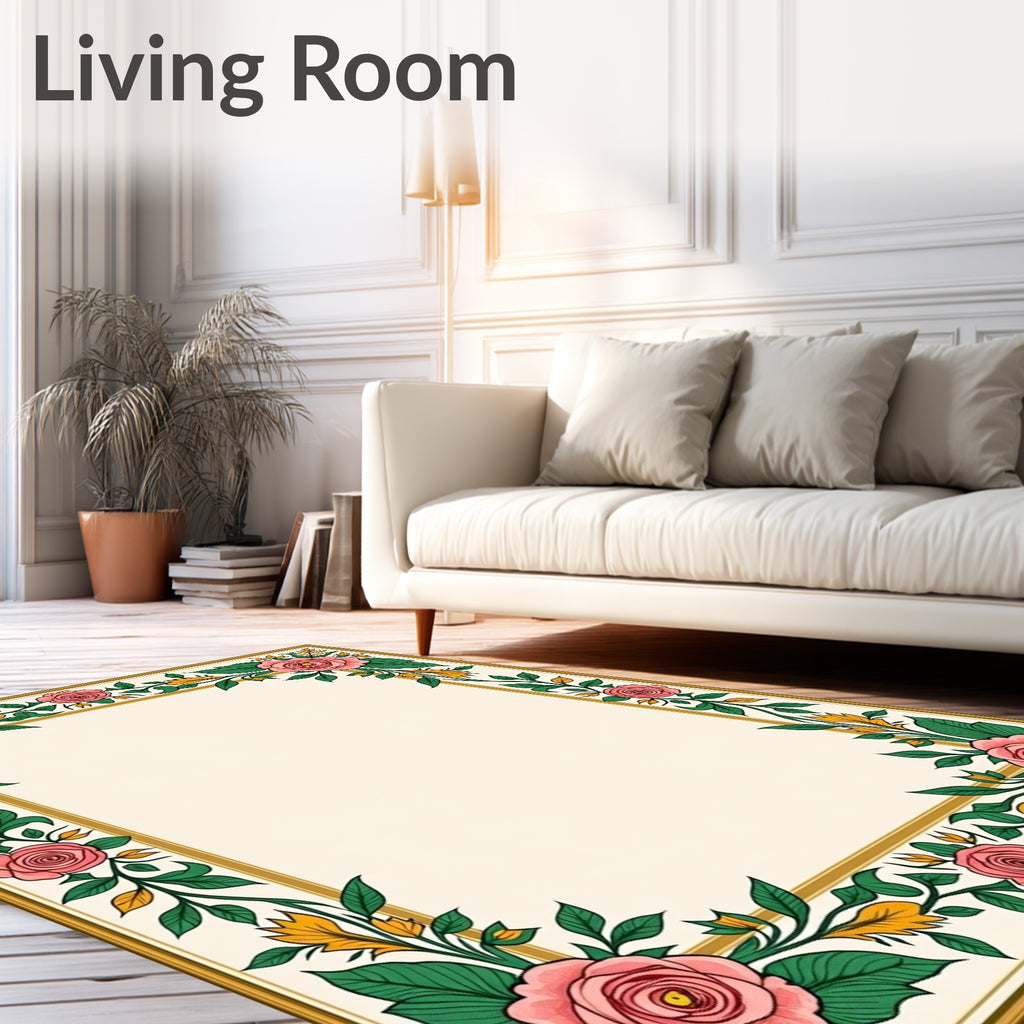 Pink Rose Vine Border Rug
