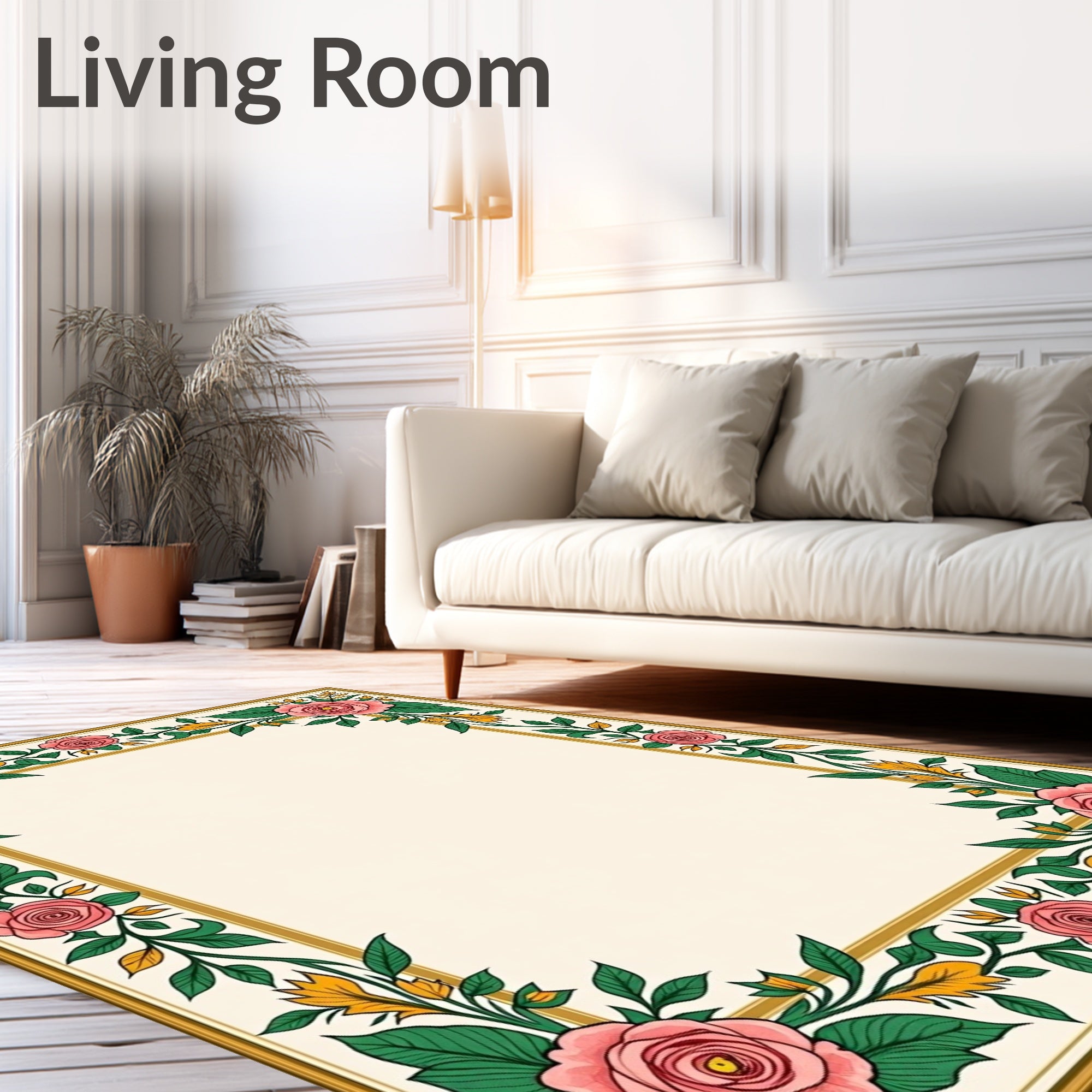 Pink Rose Vine Border Rug