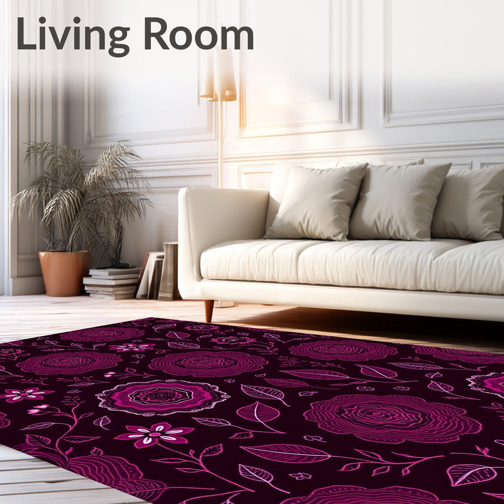Deep Fuchsia Petal and Leaf Arrangement Rug