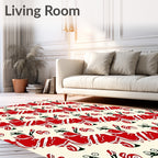 Bold Red Abstract Floral Swirl Rug