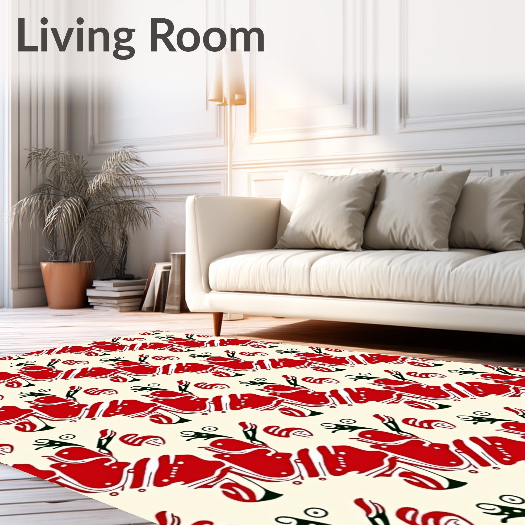 Bold Red Abstract Floral Swirl Rug