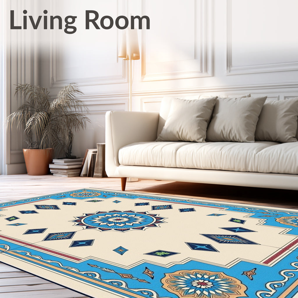 Turquoise Blue Medallion Diamond Arrangement Rug