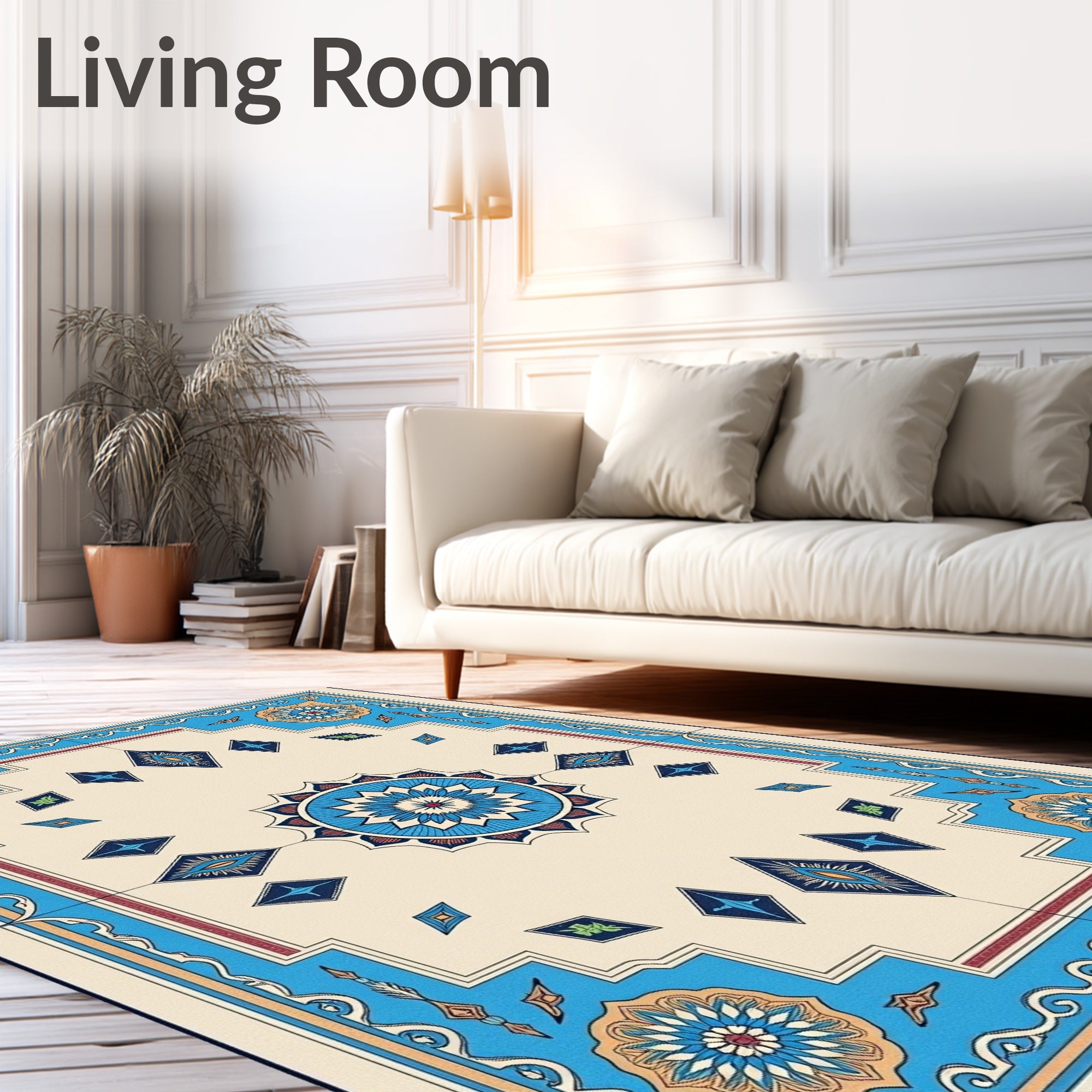 Turquoise Blue Medallion Diamond Arrangement Rug