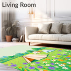 Whimsical Floral Meadow Camping Scene Rug