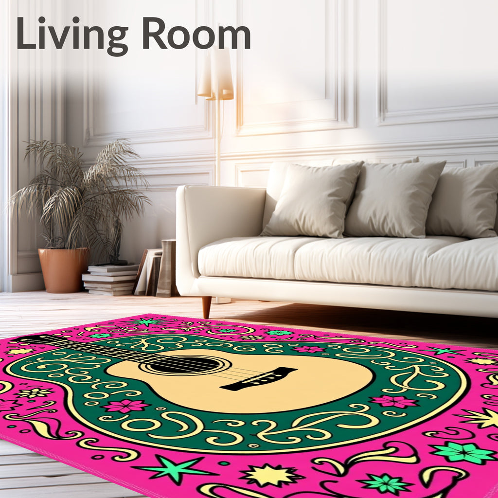 Vibrant Acoustic Guitar Floral Swirls Rug