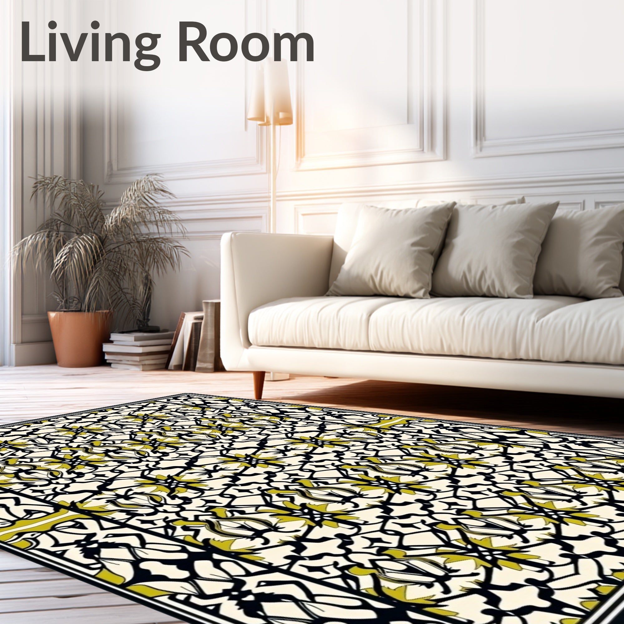 Black Gold Intricate Floral Lattice Art Rug