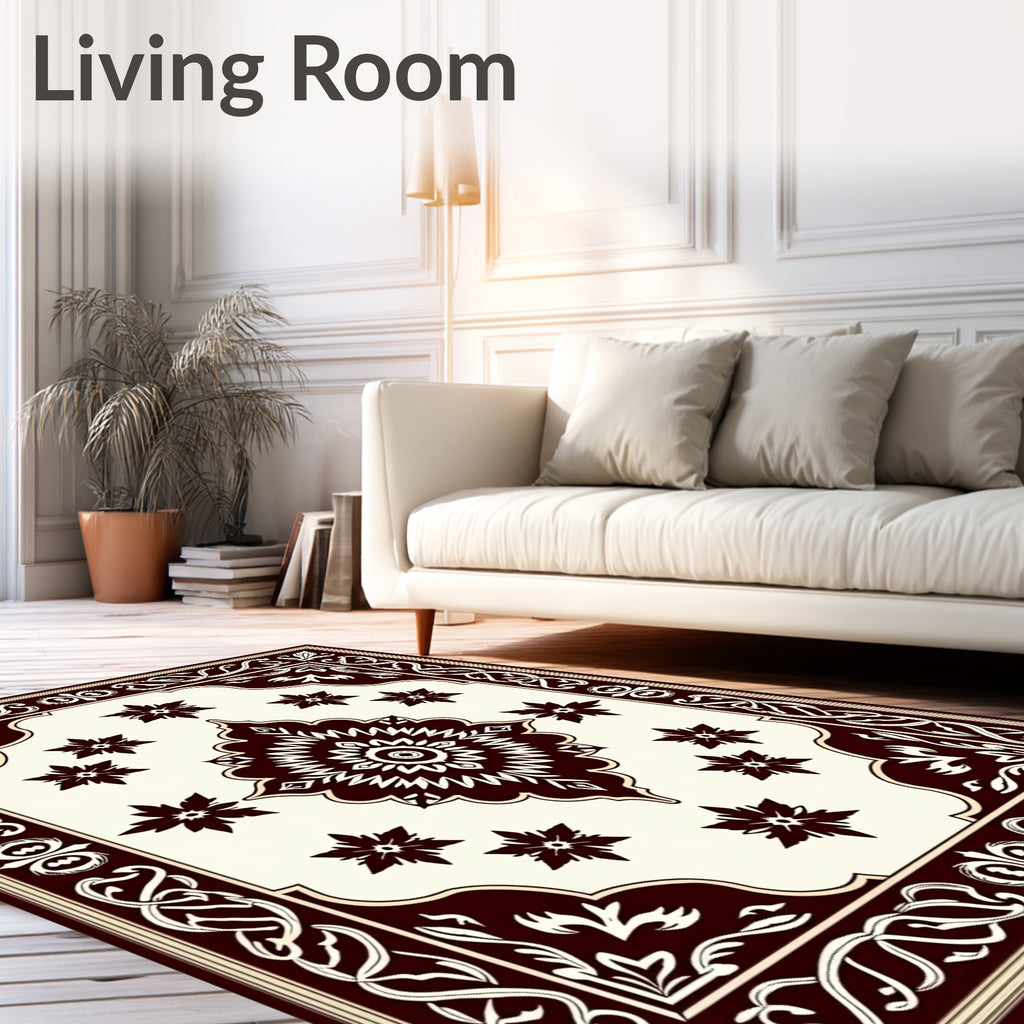 Elegant Crimson Floral Medallion Border Rug