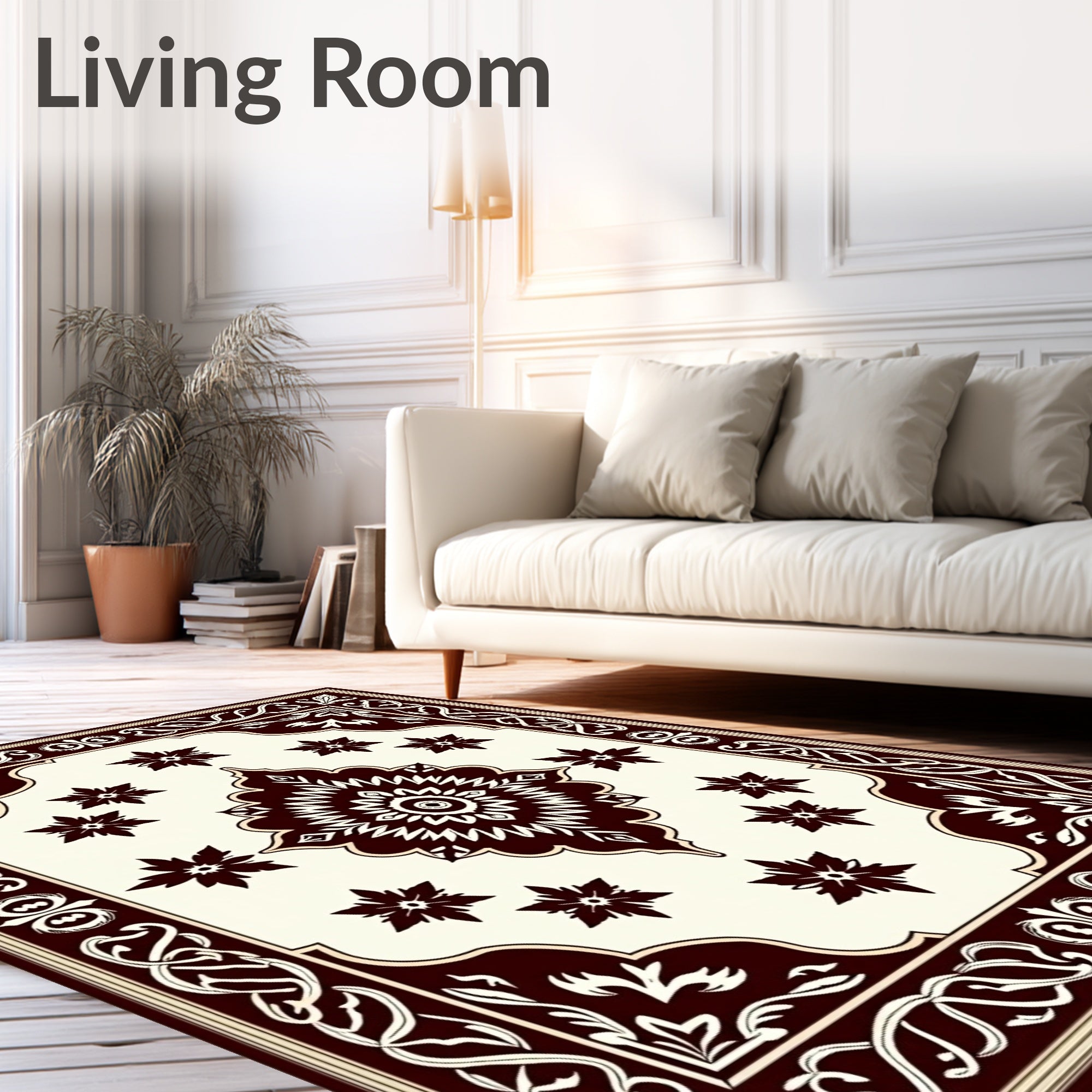 Elegant Crimson Floral Medallion Border Rug