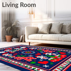 Festive Red Blue Santa Hearts Tannenbaum Rug
