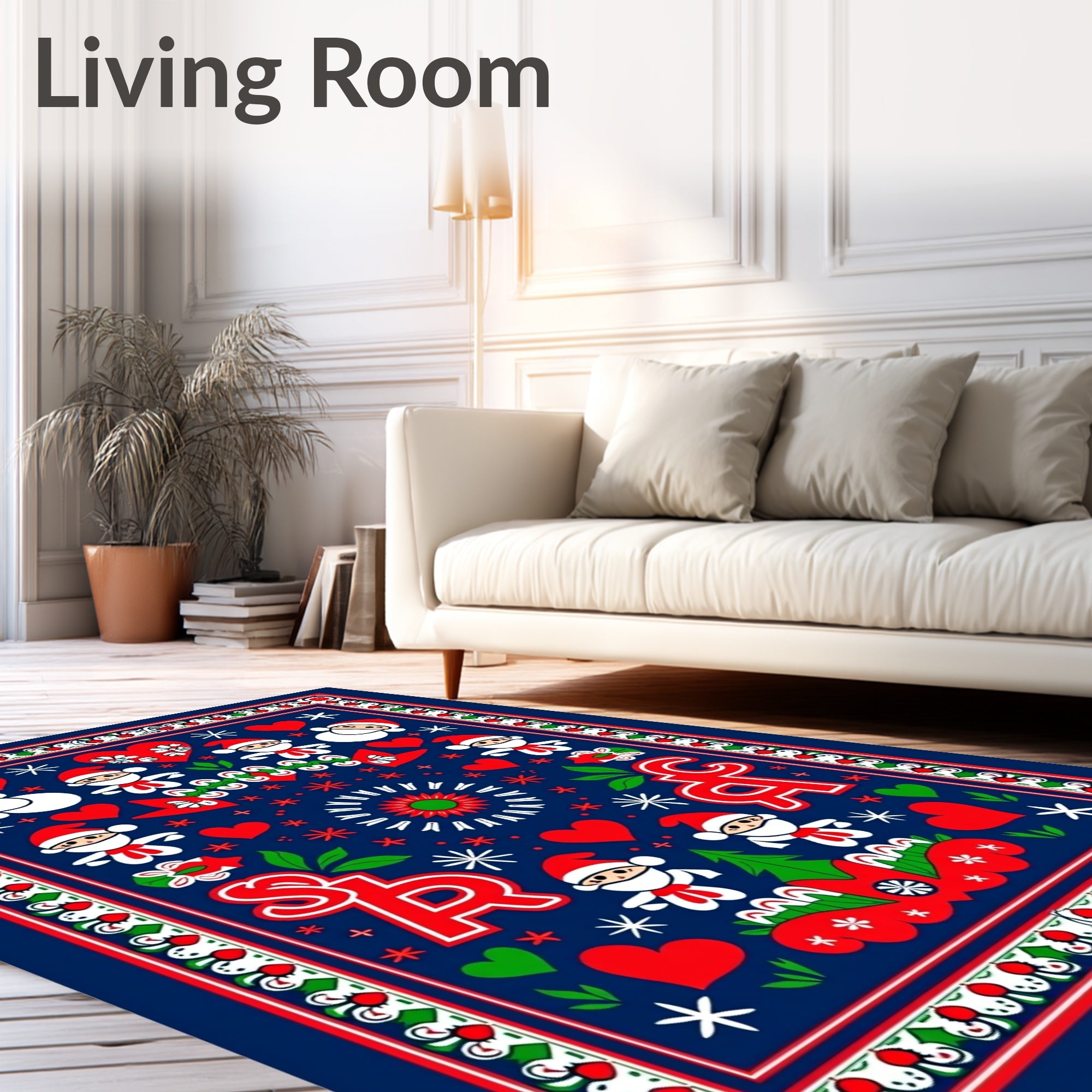 Festive Red Blue Santa Hearts Tannenbaum Rug