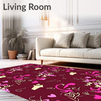 Crimson Pink Yellow Abstract Hearts Swirls Rug