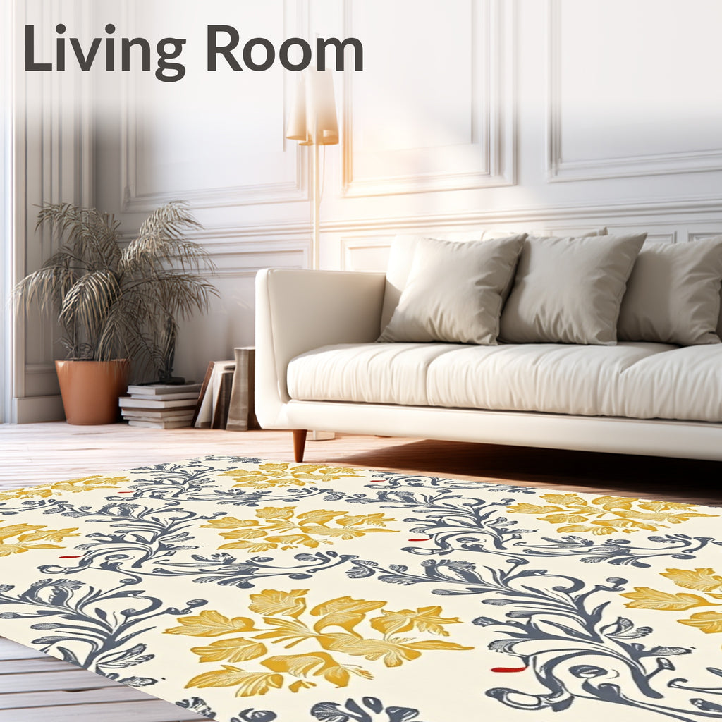 Golden Yellow Floral Scroll Work Rug