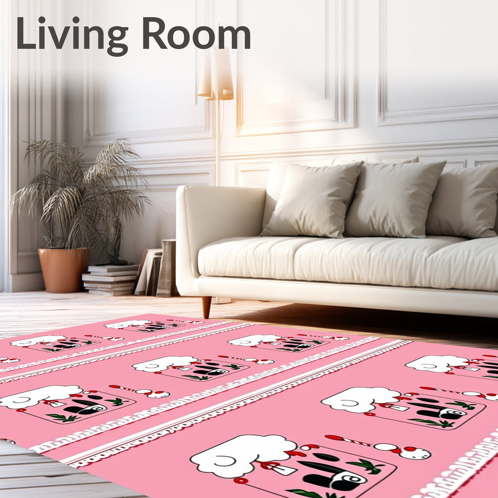 Pink Whimsical Cloud House Candy Cane Rug