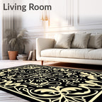 Elegant Black and Cream Floral Scroll Rug