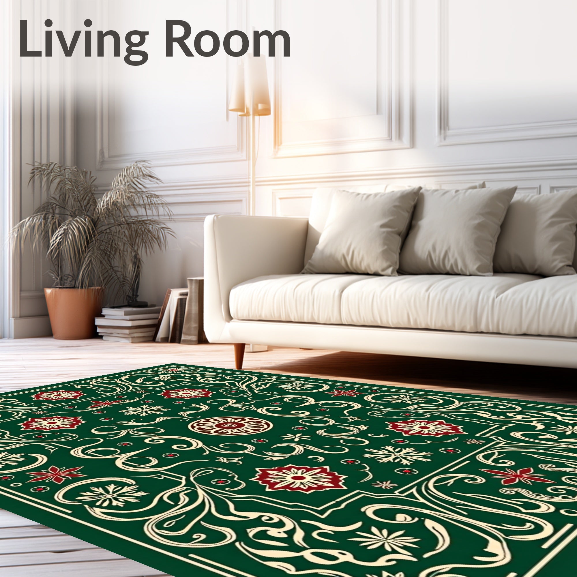 Emerald Green Vintage Floral Medallion Rug
