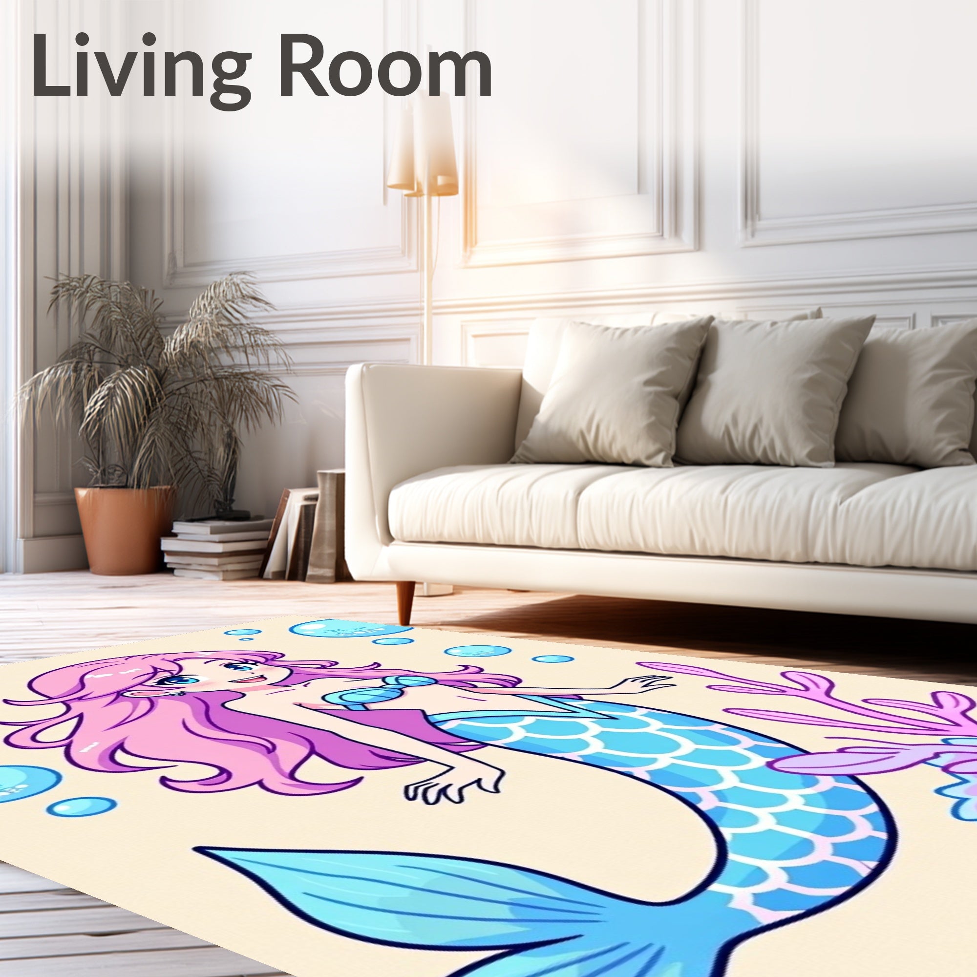 Pink haired mermaid with blue tail Rug