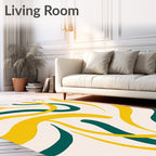 Gold Emerald Swirl Abstract Ribbon Rug