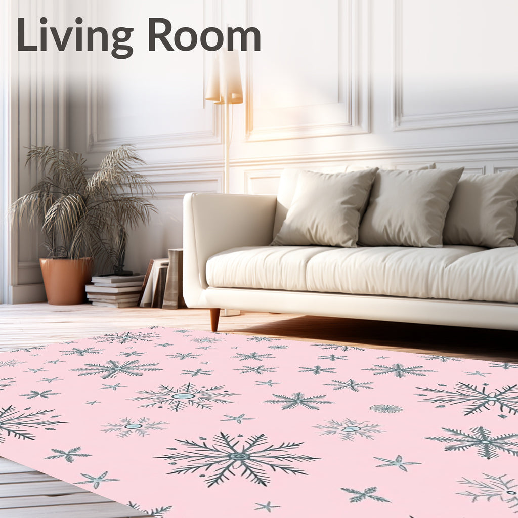 Pastel Pink Snowflake Scatter Rug