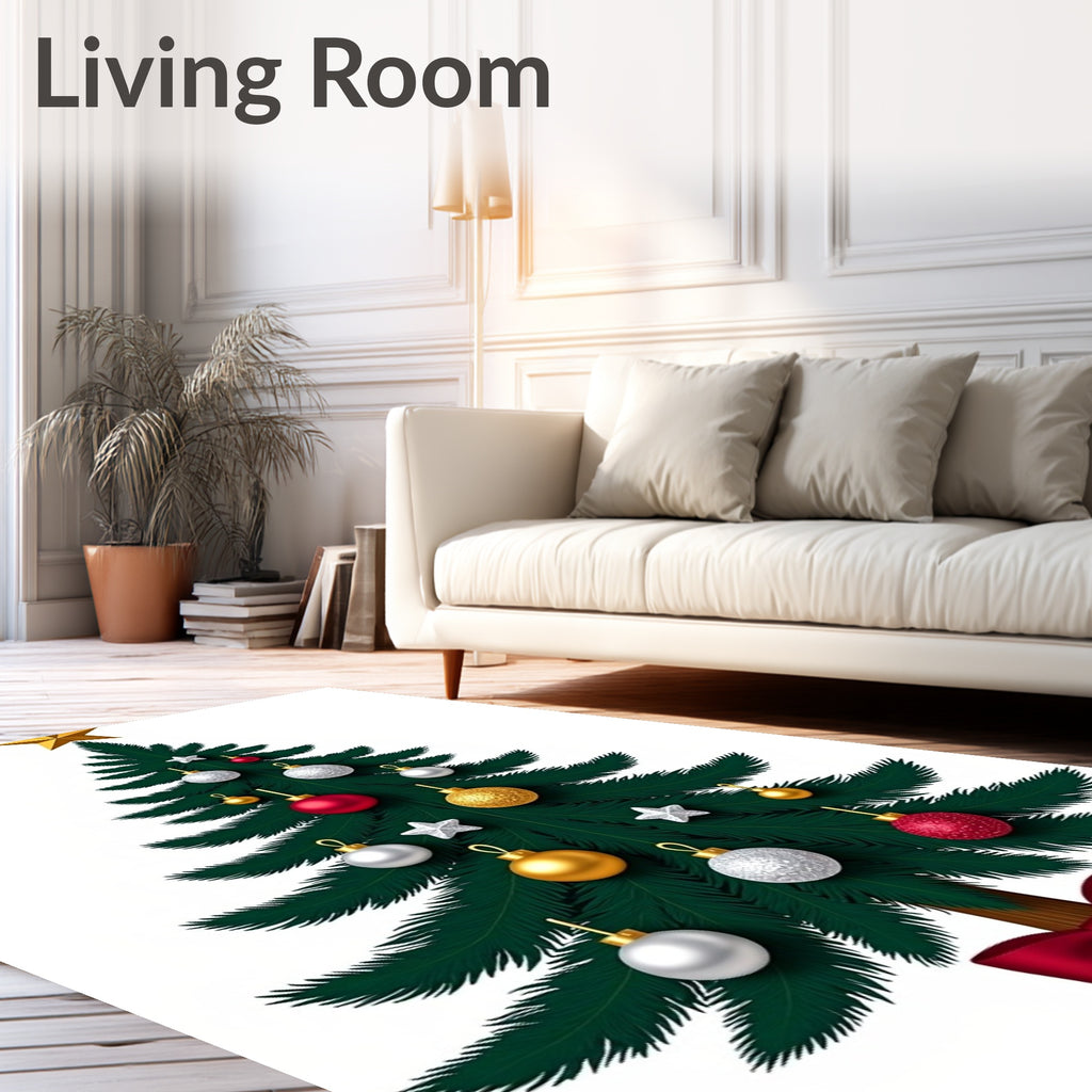 Festive Decorated Green Christmas Tree Rug