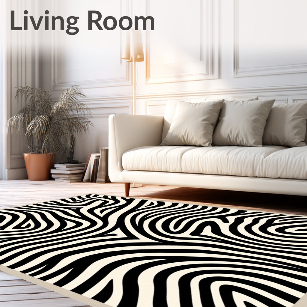 Cream Zebra Print Abstract Curves Rug