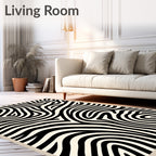 Cream Zebra Print Abstract Curves Rug
