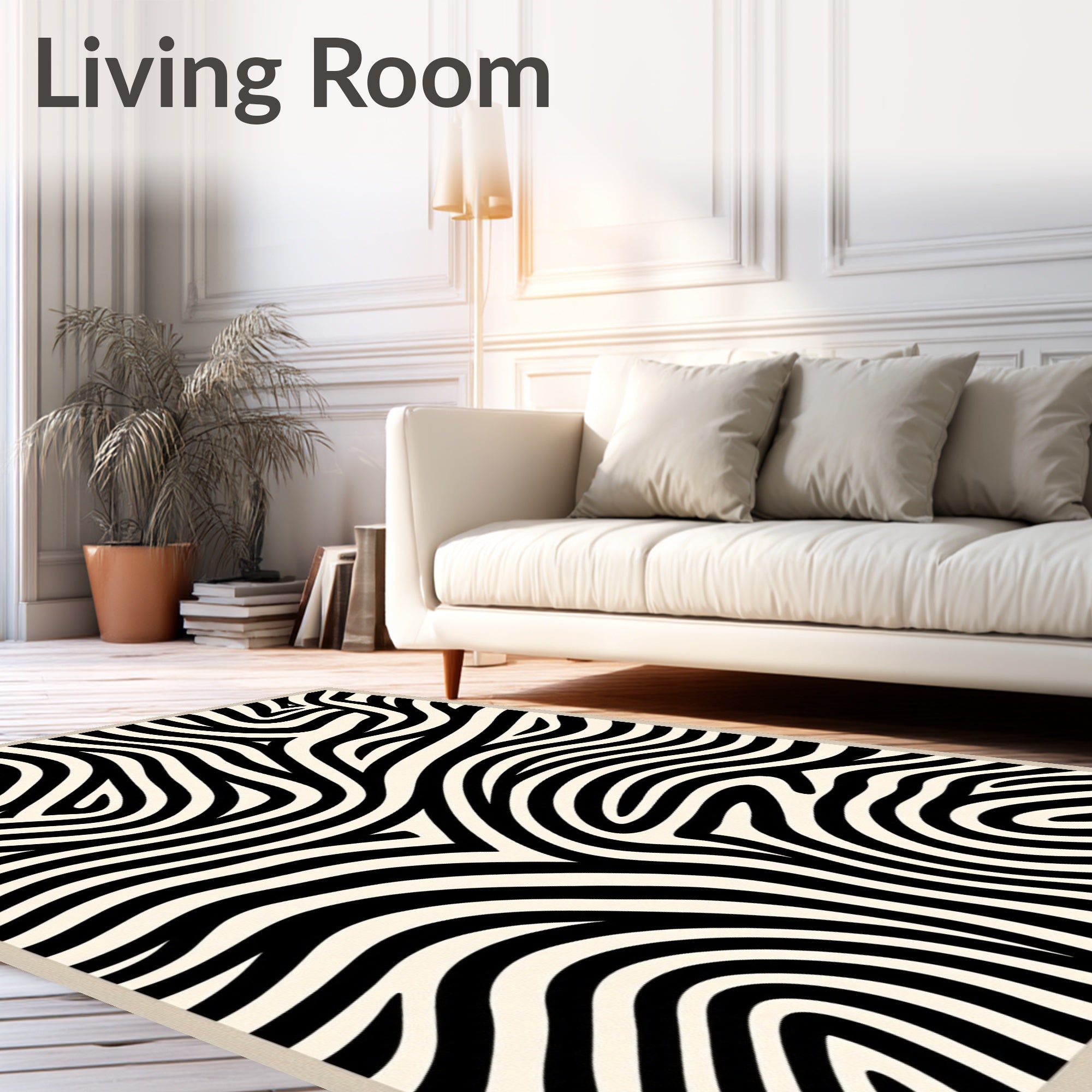 Cream Zebra Print Abstract Curves Rug