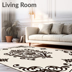 Dark Brown Crested Floral Scrollwork Rug