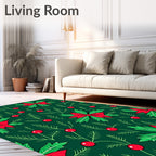 Festive Red Poinsettia Holly Berry Rug