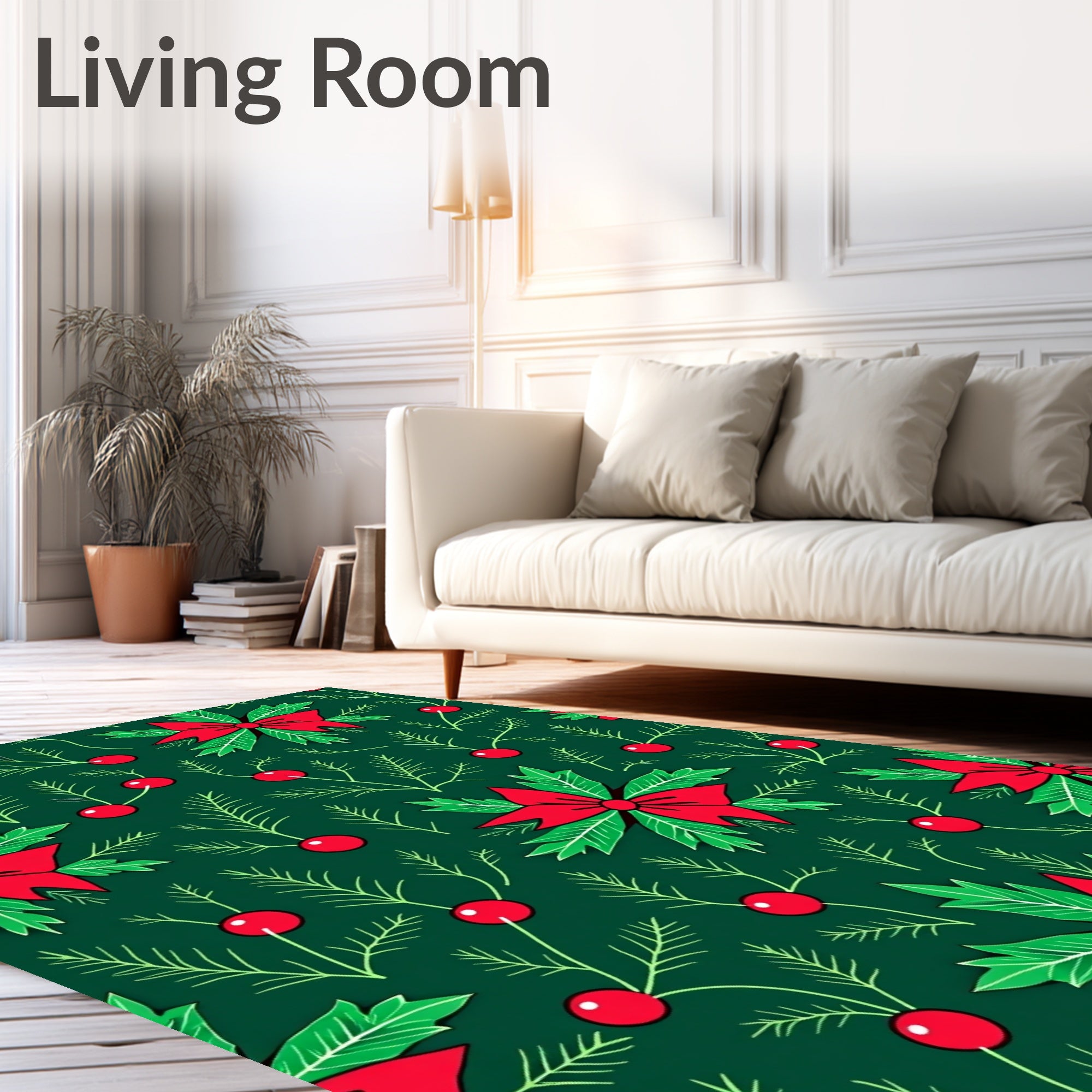 Festive Red Poinsettia Holly Berry Rug