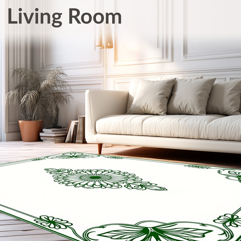 Emerald Green Floral Mandala Frame Rug