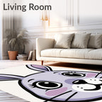 Whimsical Purple Bunny Face Art Rug