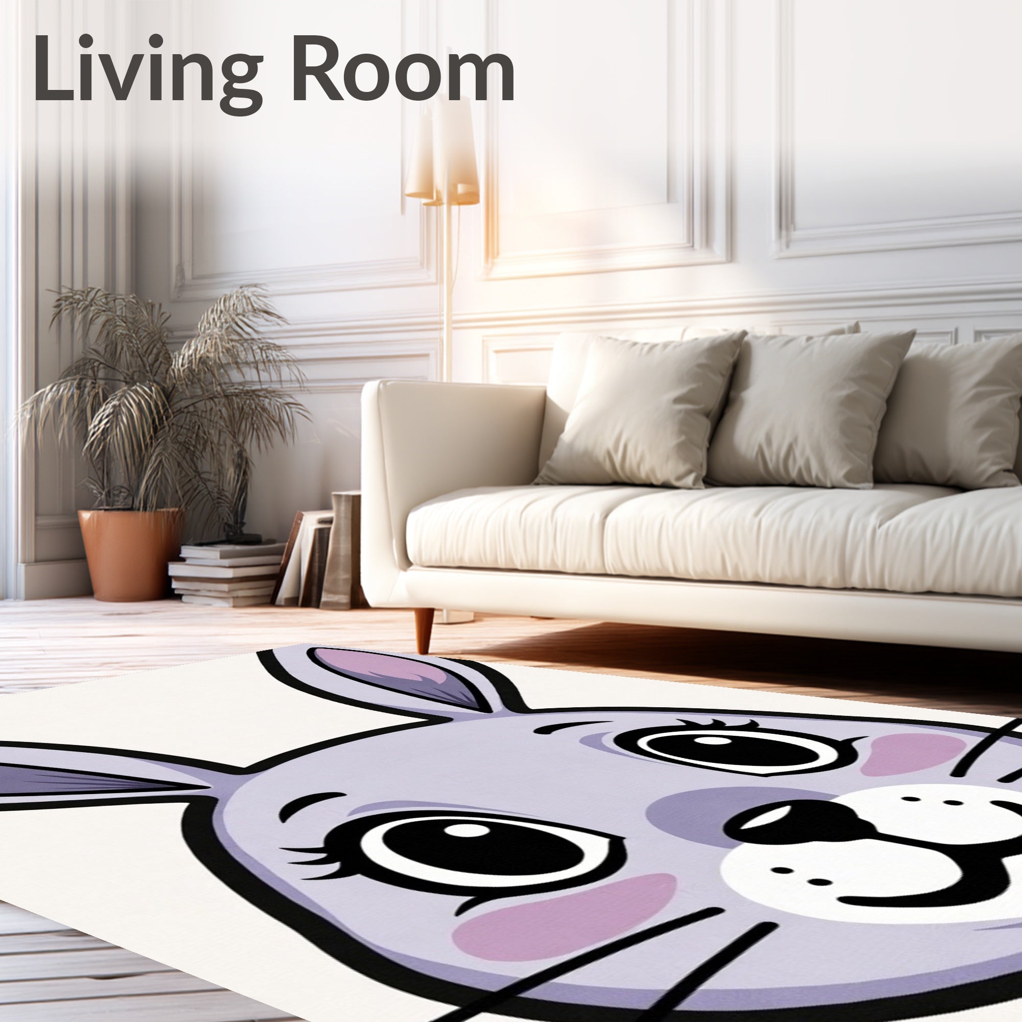 Whimsical Purple Bunny Face Art Rug