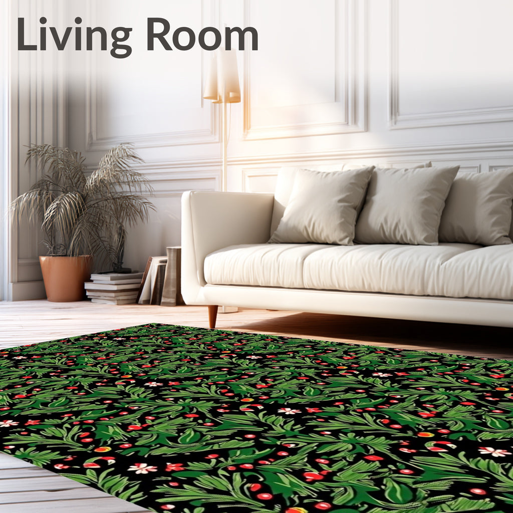 Dark Green Berry Floral Garland Rug