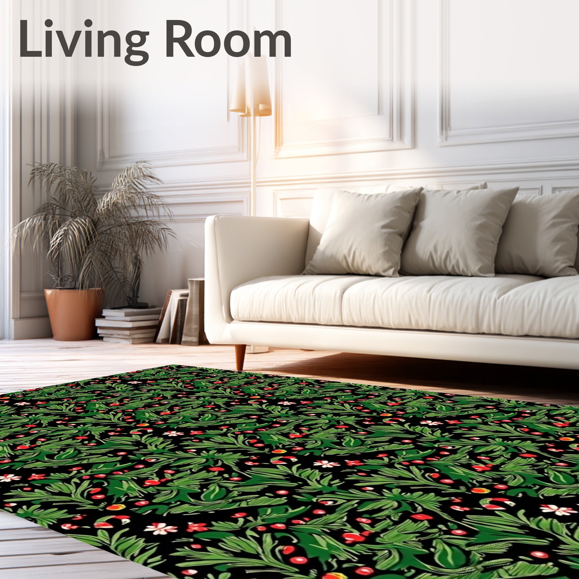 Dark Green Berry Floral Garland Rug