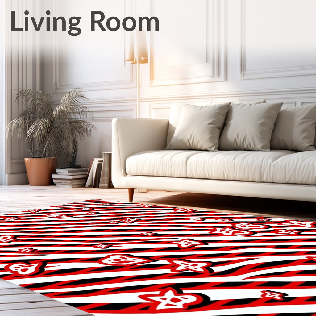 Bold Red White Starburst Stripes Rug