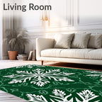 Deep Emerald White Snowflake Mandala Rug