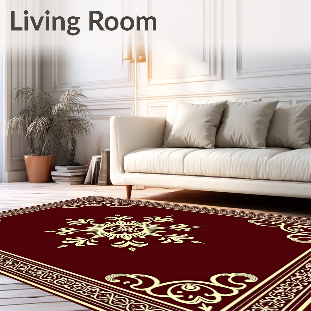 Crimson Medallion Golden Border Rug
