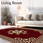 Crimson Medallion Golden Border Rug