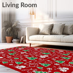 Festive Red Green Christmas Tree Snowflakes Rug