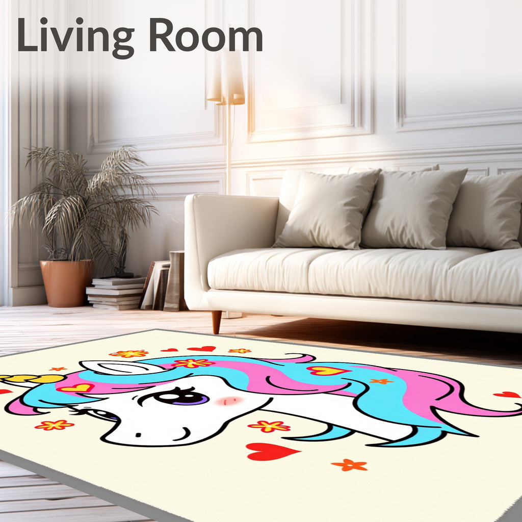 Adorable Unicorn Hearts and Flowers Rug