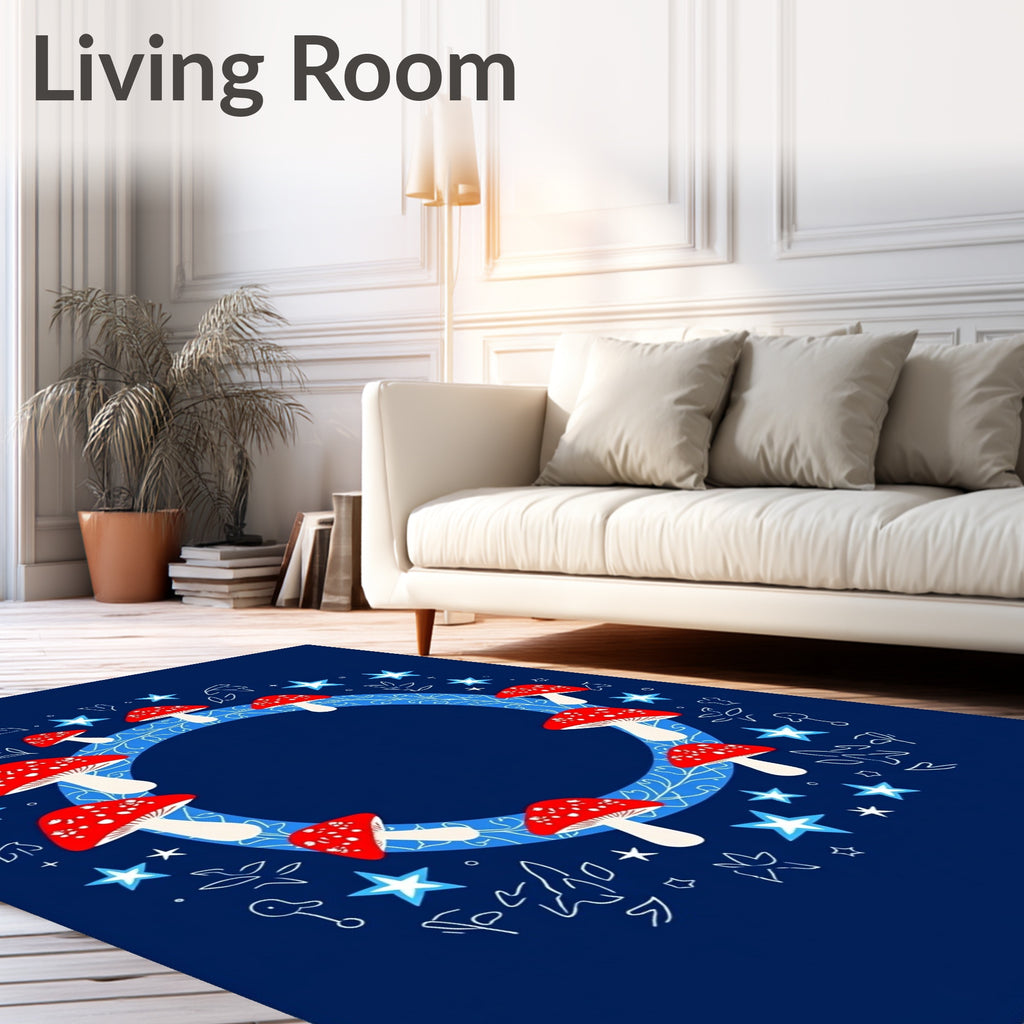 Whimsical Red Mushroom Stars Garland Rug