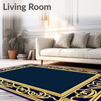 Elegant Gold Blue Floral Border Rug