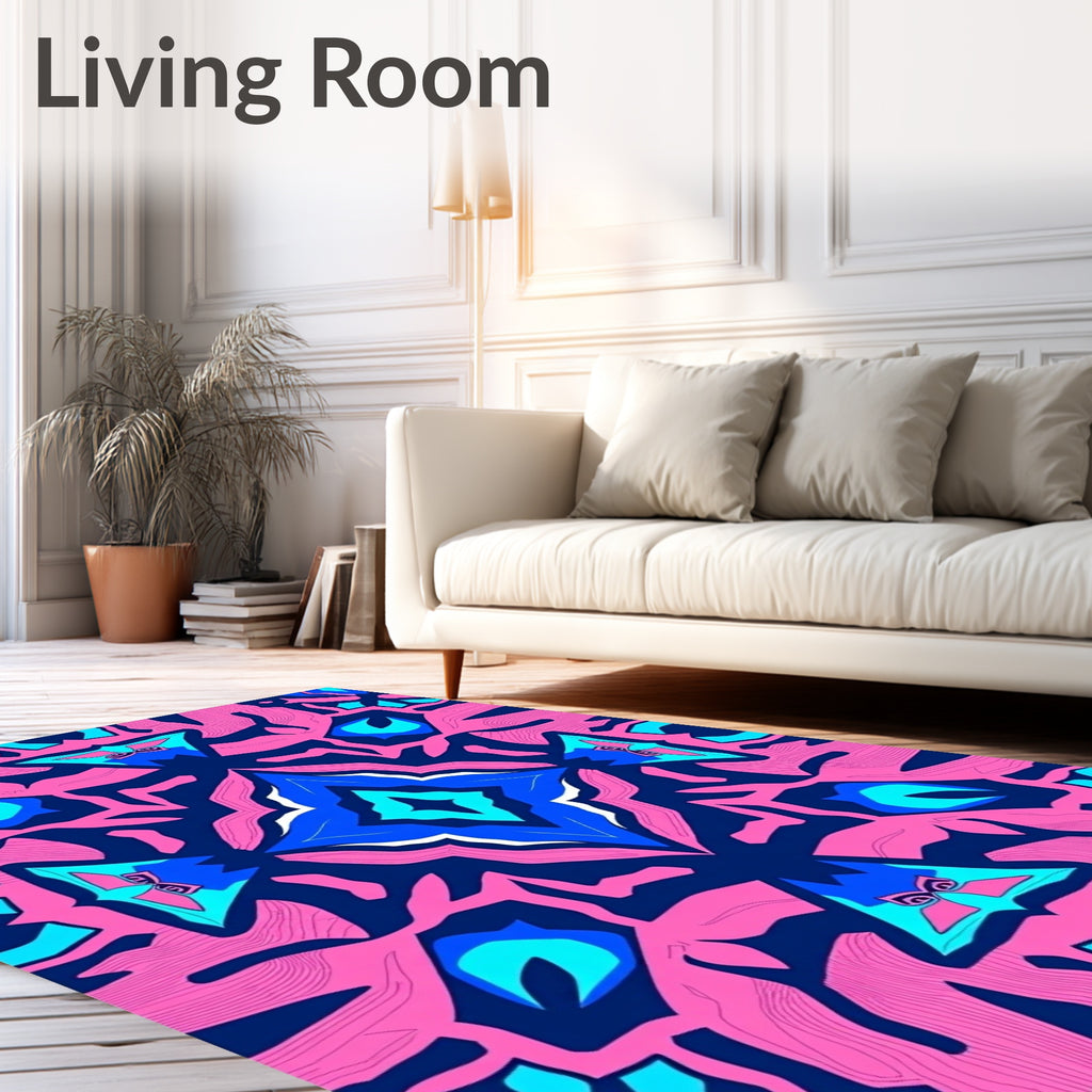 Vibrant Pink Blue Geometric Kaleidoscope Rug