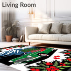 Vintage Red Green Truck Holiday Scene Rug