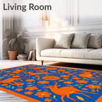 Vibrant Orange Deer Floral Medley Rug